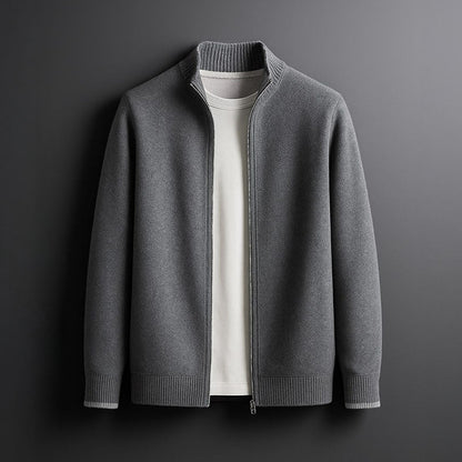 Elegant Men's Wool Zip Jacket - Minimalist Design for Business and Casual Wear