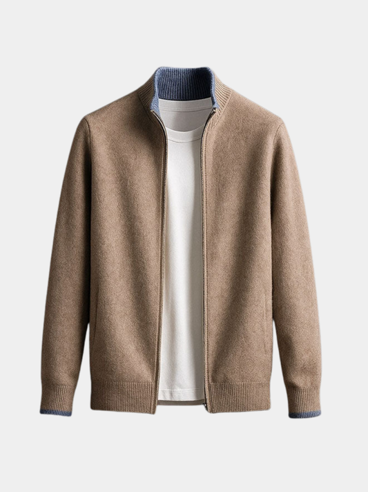 Elegant Men's Wool Zip Jacket - Minimalist Design for Business and Casual Wear
